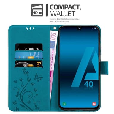 Samsung Galaxy A40 lommebokdeksel Blomster (blå)
