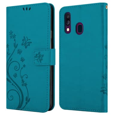 Samsung Galaxy A40 lommebokdeksel Blomster (blå)
