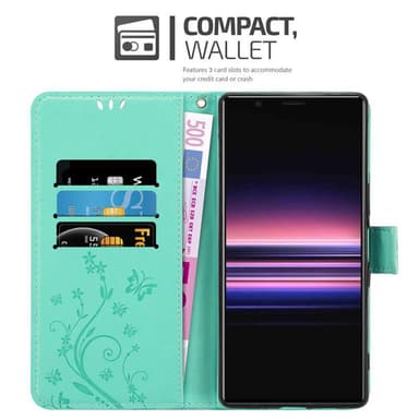 Sony Xperia 5 lommebokdeksel Blomster (turkis)