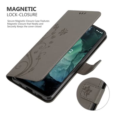Nokia G11 / G21 lommebokdeksel Blomster (grå)
