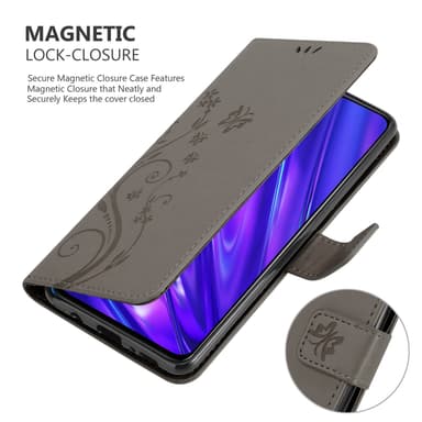 Realme 5 / 5i / 6i / C3 lommebokdeksel Blomster (grå)