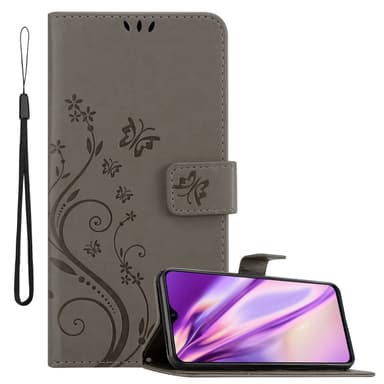 Realme 5 / 5i / 6i / C3 lommebokdeksel Blomster (grå)