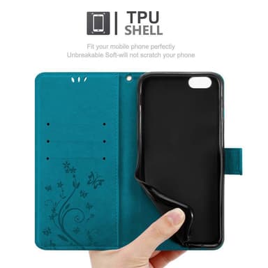 iPhone 6 PLUS / 6S PLUS lommebokdeksel Blomster (blå)