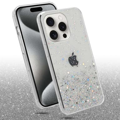 iPhone 15 PRO MAX Silikondeksel Glitter (Gjennomsiktig)