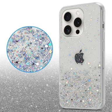 iPhone 15 PRO MAX Silikondeksel Glitter (Gjennomsiktig)