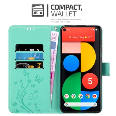 Google PIXEL 5 lommebokdeksel Blomster (Turkis)