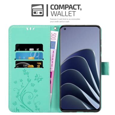 OnePlus 10 PRO 5G lommebokdeksel Blomster (turkis)