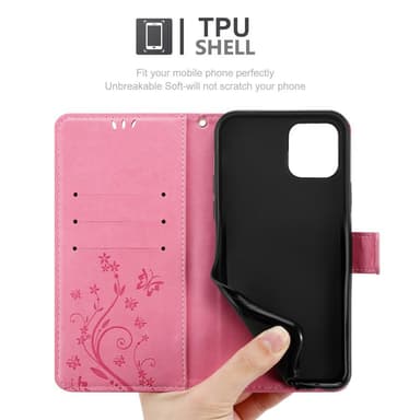 iPhone 12 MINI lommebokdeksel Blomster (rosa)
