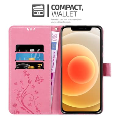 iPhone 12 MINI lommebokdeksel Blomster (rosa)