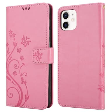 iPhone 12 MINI lommebokdeksel Blomster (rosa)