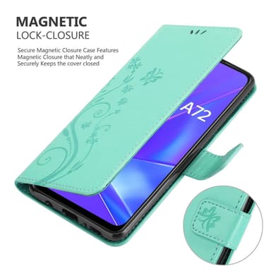 Oppo A72 lommebokdeksel Blomster (Turkis)