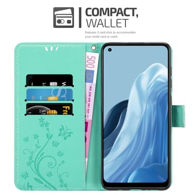 Realme 7 5G lommebokdeksel Blomster (turkis)