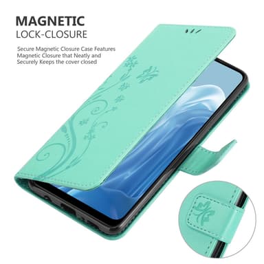 Realme 7 5G lommebokdeksel Blomster (turkis)