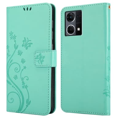Realme 7 5G lommebokdeksel Blomster (turkis)