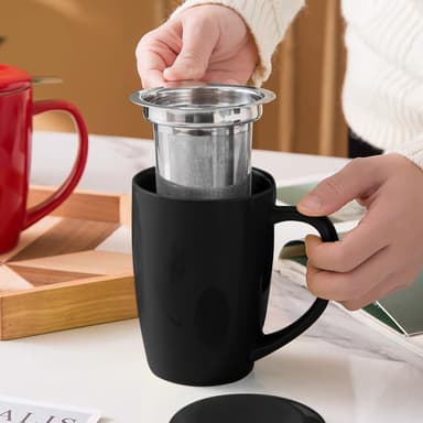 Kaffekopp Porselens kaffekrus med lokk og teinfuser