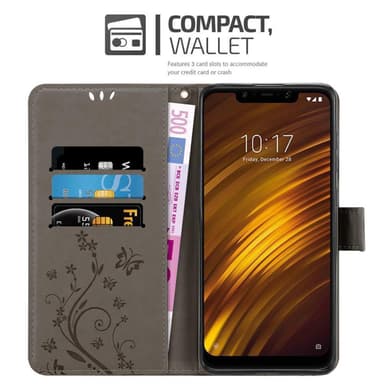 Xiaomi Pocophone F1 lommebokdeksel Blomster (grå)