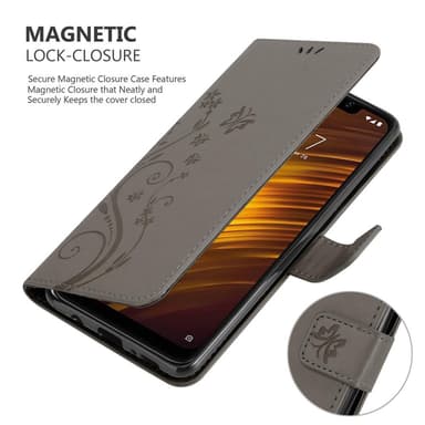 Xiaomi Pocophone F1 lommebokdeksel Blomster (grå)