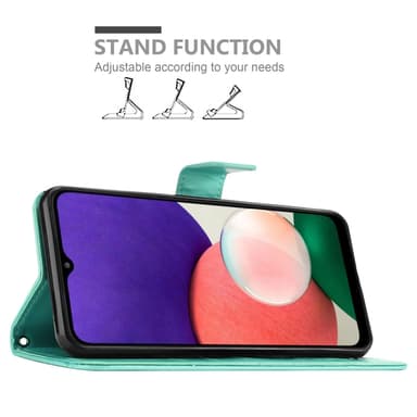 Samsung Galaxy A22 5G lommebokdeksel Blomster (turkis)
