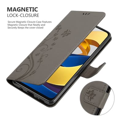 Xiaomi POCO M4 PRO 5G lommebokdeksel Blomster (grå)