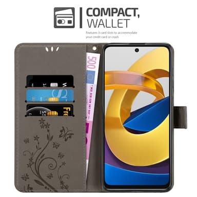 Xiaomi POCO M4 PRO 5G lommebokdeksel Blomster (grå)