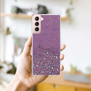 Samsung Galaxy S21 5G Silikondeksel Glitter (lilla)