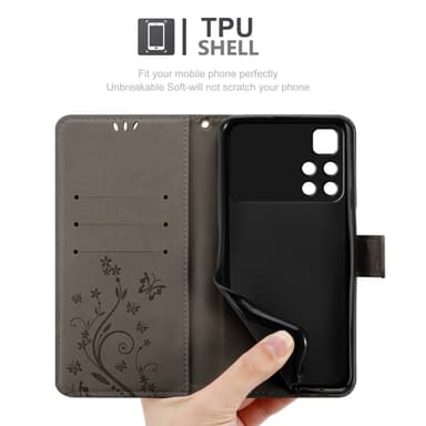 Xiaomi POCO M4 PRO 5G lommebokdeksel Blomster (grå)