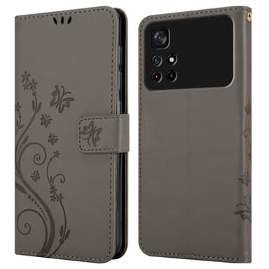 Xiaomi POCO M4 PRO 5G lommebokdeksel Blomster (grå)