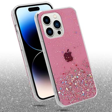 iPhone 14 PRO Silikondeksel Glitter (rosa)