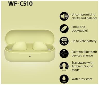 Sony WF-C510 helt trådløse in-ear hodetelefoner (gul)