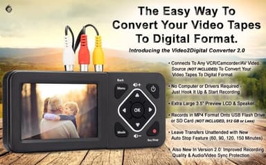 Video til digital konverter 3,5"" skjerm videospiller, VHS, AV, RCA, Hi8, videokamera, DVD, spillsystemer