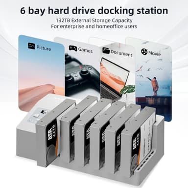 MAIWO 6x HDD kloning og dokkingstasjon, 2,5""/3,5"" SATA HDD, USB-C 3,0 5Gbps