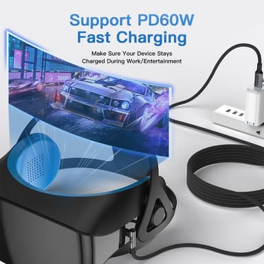 NÖRDIC VR Link-kabel 5m USB3.2 Gen1 USB-C til C 5Gbps 3A hurtiglading Quest 2 Super Speed ​​​​USB Link-kabel Svart