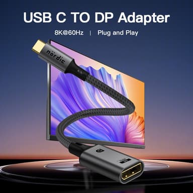 NÖRDIC 50 cm USBC til DP 1.4-kabel 8K30Hz 4K120Hz 32.4Gbps