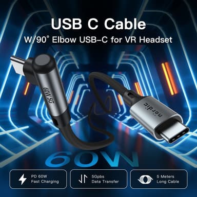 NÖRDIC VR Link-kabel 5m USB3.2 Gen1 USB-C til C 5Gbps 3A hurtiglading Quest 2 Super Speed ​​​​USB Link-kabel Svart