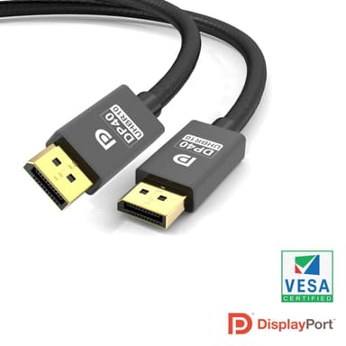 NORDIC CERTIFIED CABLES 1,5m VESA-sertifisert nylonflettet Displayport 2.1 kabel DP40 UHBR10 40Gbps 8K60H 4K144Hz