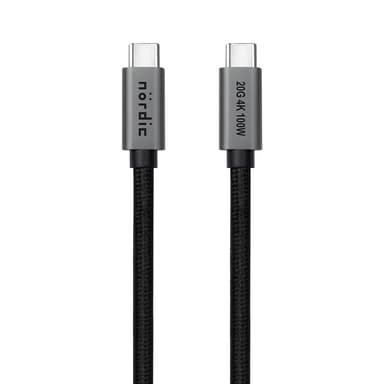 NÖRDIC 2m USB3.2 Gen2 USB-C til C Nylonflettet kabel Hurtiglading med strømforsyning PD100W 20Gbps 5A med Emarker