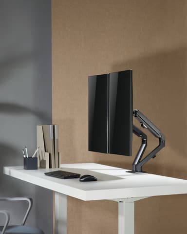 NÖRDIC Monitorarm bordfeste for to skjermer, 17""-27"", aluminium og stål, svart, skjermfeste