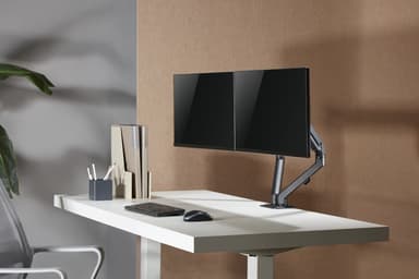 NÖRDIC Monitorarm bordfeste for to skjermer, 17""-27"", aluminium og stål, svart, skjermfeste