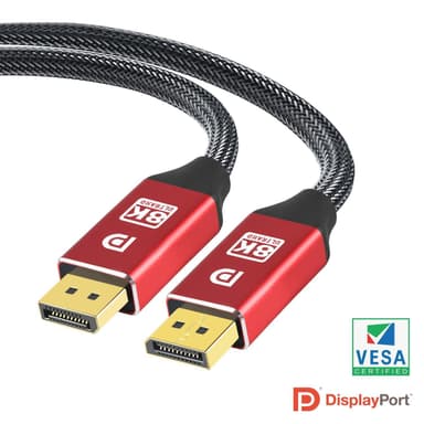 NORDIC-SERTIFISERT KABLER 2m nylonflettet Displayportkabel 1,4 UHD 8K60Hz 4K144Hz HBR3 32,4Gbps 10-bit HDR