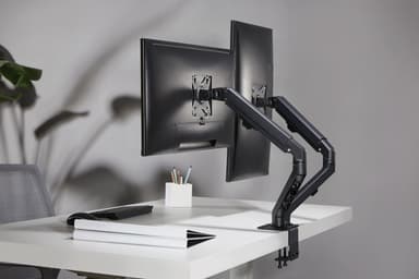 NÖRDIC Monitorarm bordfeste for to skjermer, 17""-27"", aluminium og stål, svart, skjermfeste