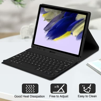 Til Samsung Galaxy Tab A9+delt Bluetooth-tastatur lærveske+musesett med to moduser - svart amerikansk layout