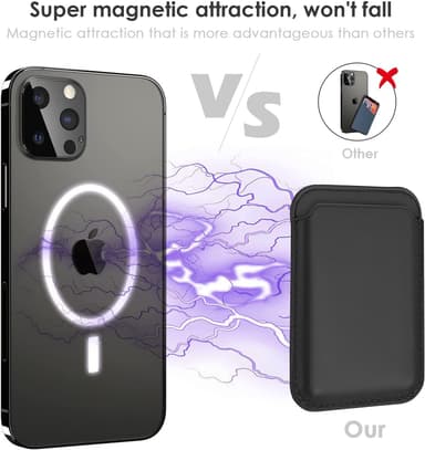 Magnetisk kortholder til iPhone 12/13-serie, sort kunstskinn