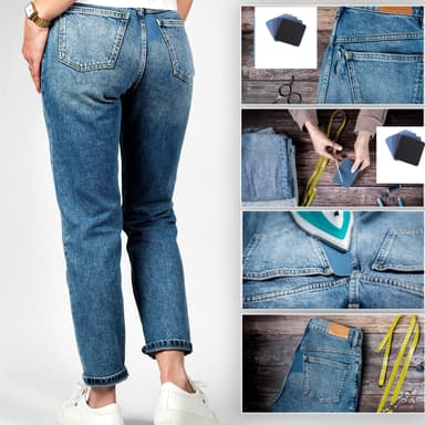 Firkantede påstrykningslapper for jeans 5-pack Denim blå 12.5x12.5 cm