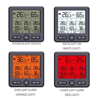 Digitalt termometer / hygrometer med 3 fjernsensorer Sort