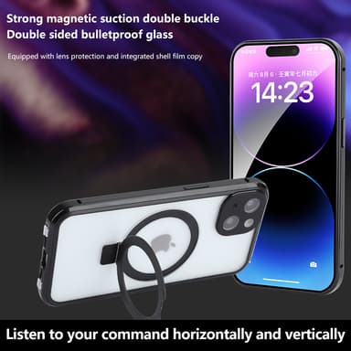 Privacy Magnetic Case med stativ for iPhone Sort iPhone 15 Pro