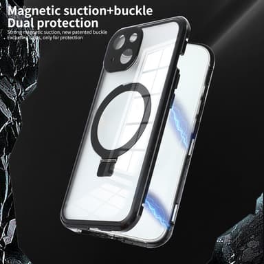 Privacy Magnetic Case med stativ for iPhone Sort iPhone 15 Pro