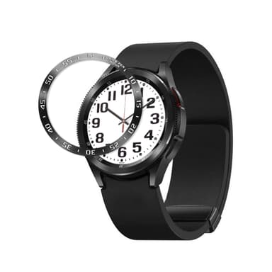 Svart klokkeramme med hvite bokstaver Kompatibel med Samsung Watch 6 Sort 36.5mm/44mm