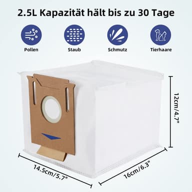 Støvsugerposer 8-pakning Ecovacs DEEBOT OZMO T8/T8 AIVI/T8 MAX/N8 Pro/N8 Pro Plus, Yeedi Vac/Yeedi Vac MAX