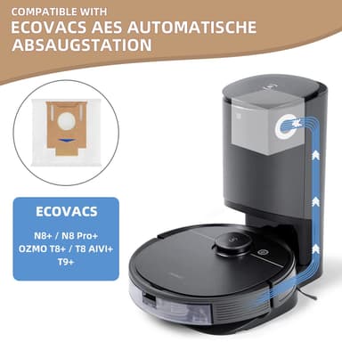 Støvsugerposer 8-pakning Ecovacs DEEBOT OZMO T8/T8 AIVI/T8 MAX/N8 Pro/N8 Pro Plus, Yeedi Vac/Yeedi Vac MAX