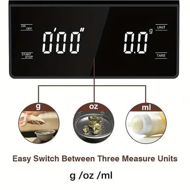 Digital kaffevekt, 5 kg/0,1 g med USB-lading Sort